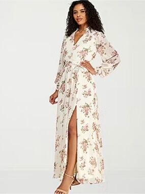 Floral Cream Maxi Dress with Belt